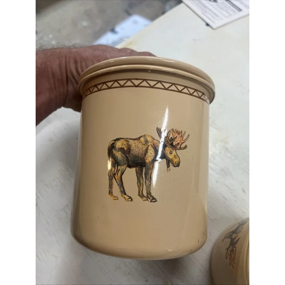 Marble Canyon Enamelware Moose Canisters  Set of 2 Cream Beige Vintage Style